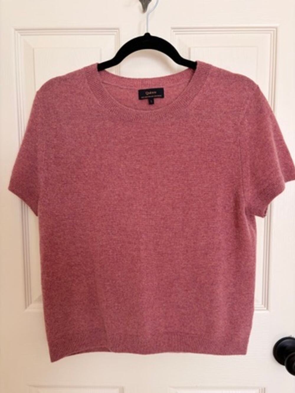 Quince 100% Mongolian Cashmere Pink Short Sleeve Sweater L
